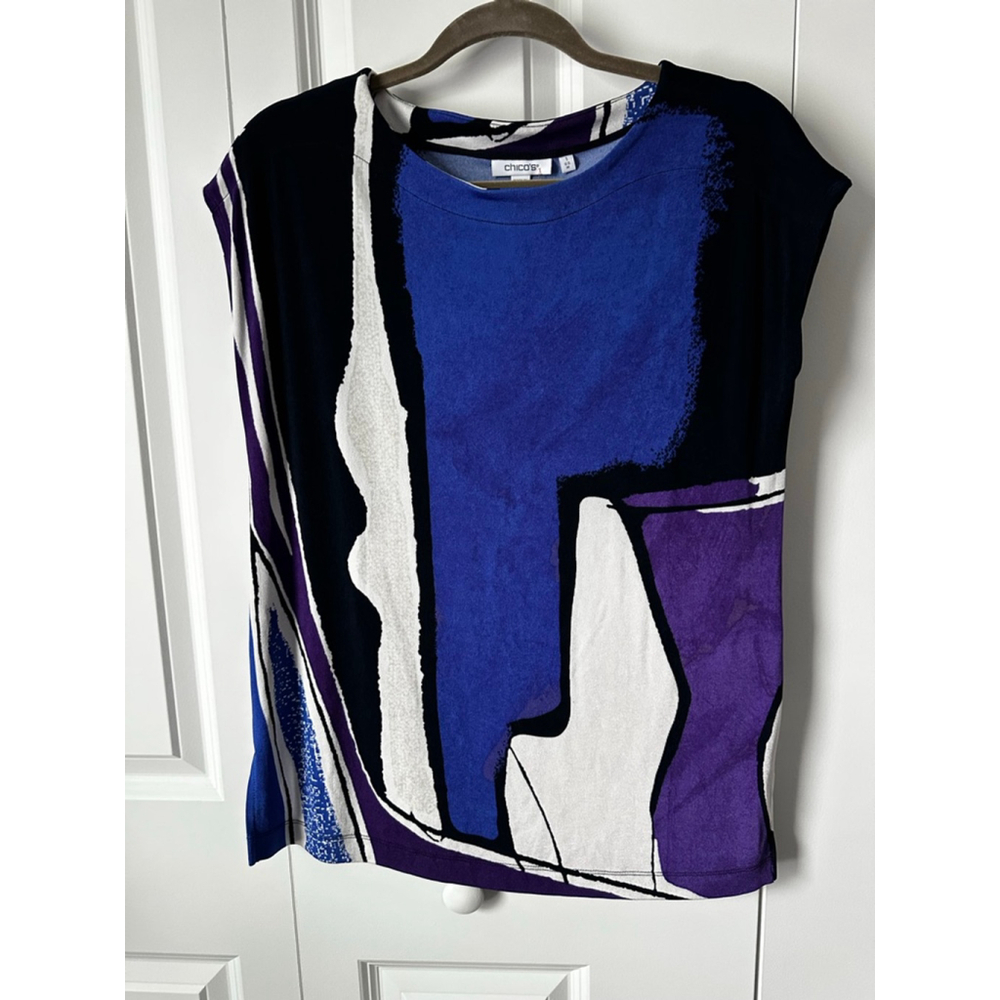 Chico's Blue Purple Abstract Short Sleeve Tee M